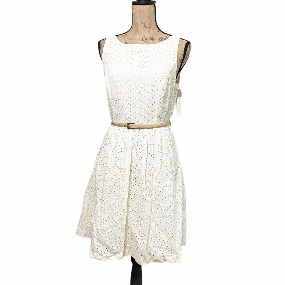 NWT Jessica Simpson cream eyelet belted tank dress